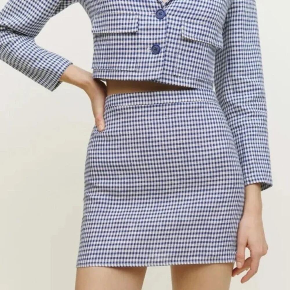 Reformation Blue and White Checkered Mini Skirt